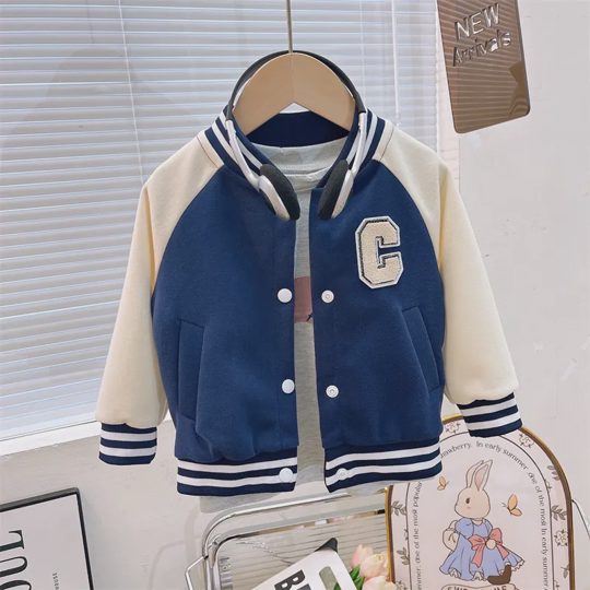 【18M-11Y】Unisex Kids Multicolor Letter Print Baseball Jacket
