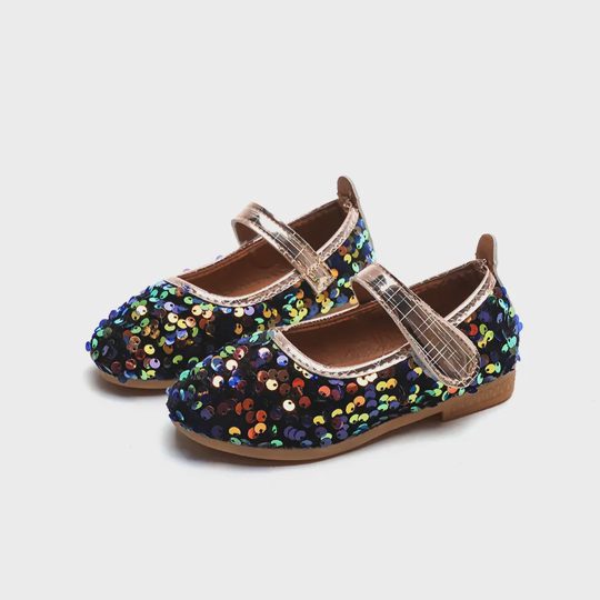 Girls' Sparkly Sequin Soft Sole Velcro Princess Shoes