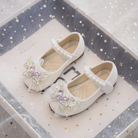 Girls' Pearl Crystal Bow Princess Shoes
