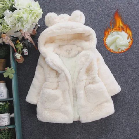 【12M-9Y】Girls Cute Thick Long-sleeved Hooded Jacket - 1162