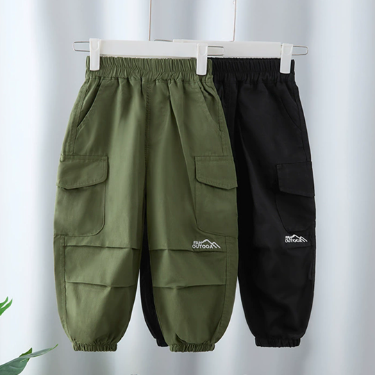 【18M-12Y】Boys Casual Solid Color Loose Cargo Pants
