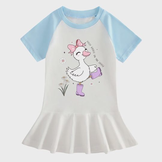 【18M-9Y】"Silly Goose On The Loose" Ruffle Dress For Girls