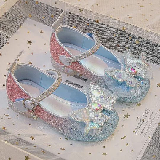 Girls' Bowknot Soft-Soled Sequin Princess Crystal Shoes